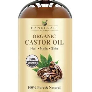 Handcraft Blends Organic Castor Oil in Glass Bottle for Hair Growth, Eyelashes & Eyebrows - 100% Pure and Natural Carrier Oil, Hair & Body Oil - Moisturizing Massage Oil for Aromatherapy - 473 ml